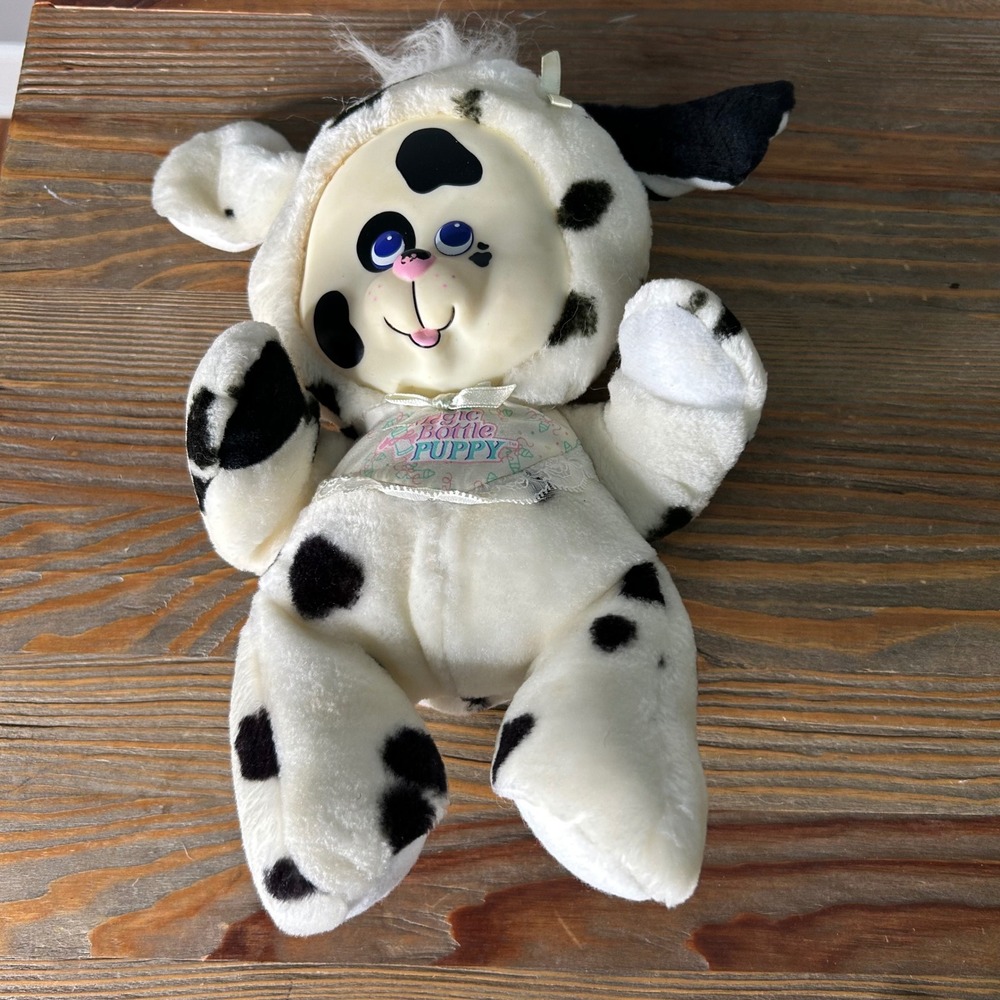 Vintage 1991 Tyco Magic Bottle Puppy Dalmatian Spotted Dog Plush Vinyl Face